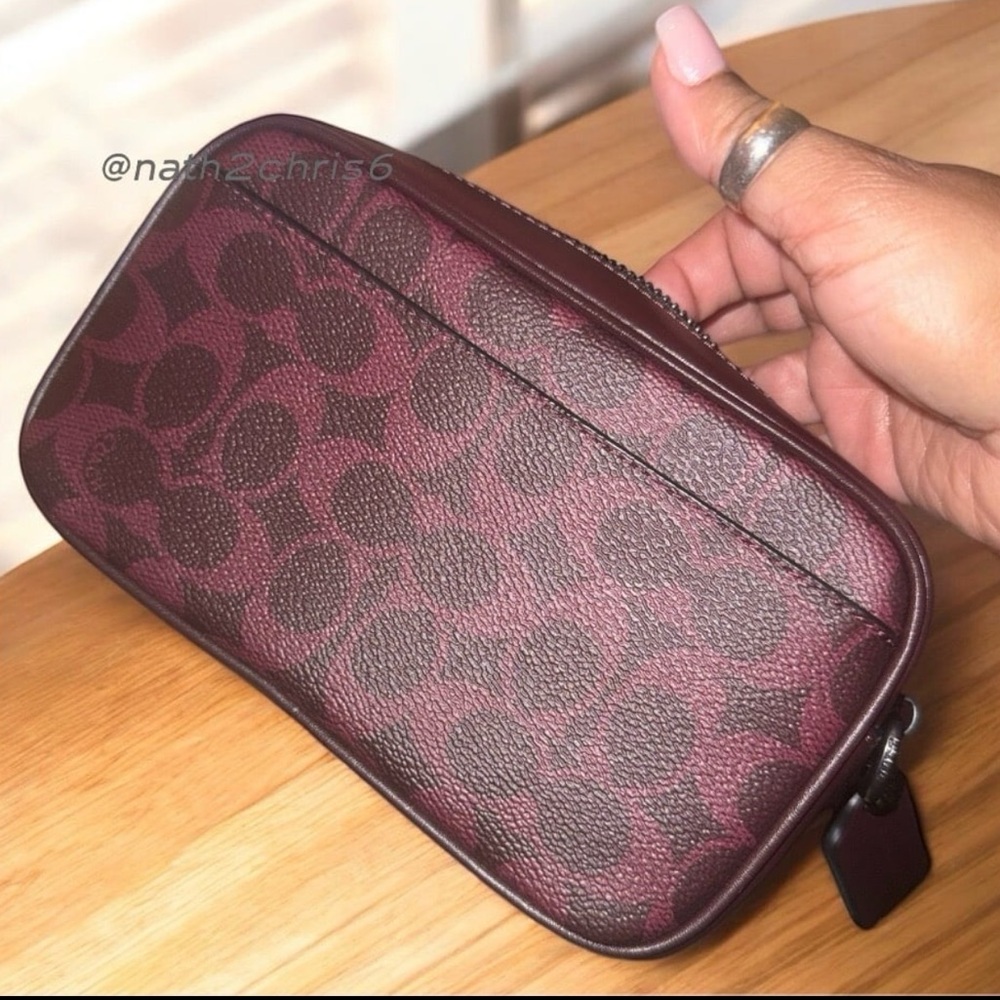 Coach CROSSBODY BAG IN SIGNATURE CANVAS in Black Currant (Burgundy) New - Picture 12 of 13